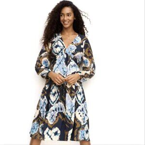 Anthropologie Othilia womens brown‎ blue long sleeve midi Dress size small